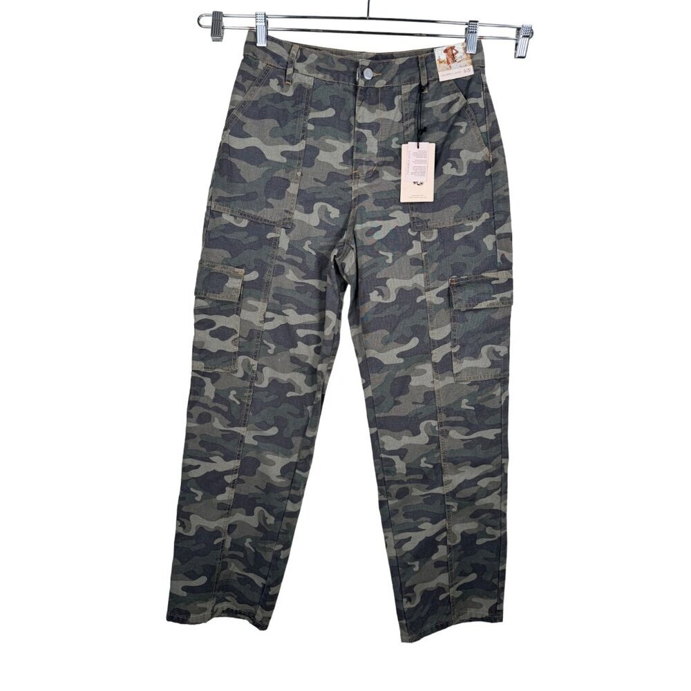 Sincerely Jules Camo Cargo Pants High Rise Straight Relaxed Fit Green sz 29